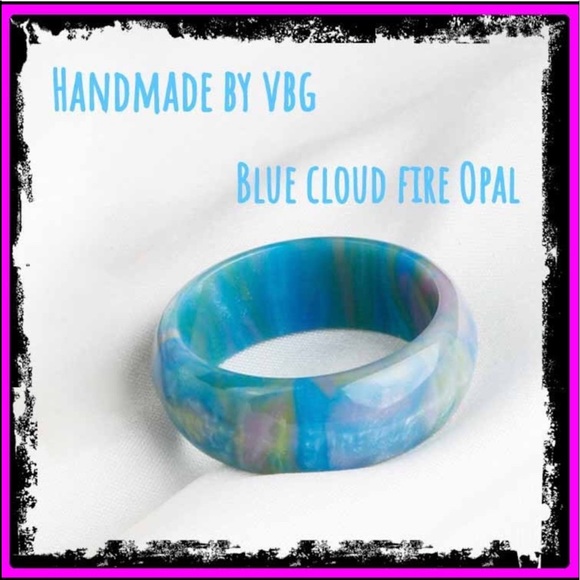 ❌SOLD ❌New Blue Cloud Fire Opal Handmade Band Ring for Necklace or Hand - Picture 15 of 15